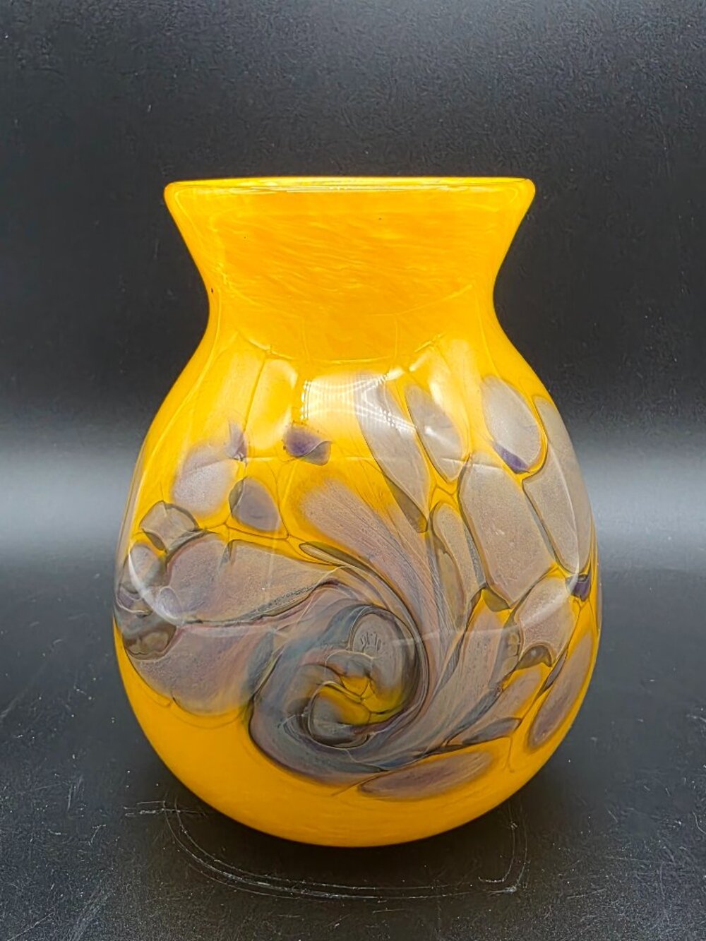 Ron Hinkle Buckhannon W Virginia Art Glass Purple yellow Signed / Label 2004